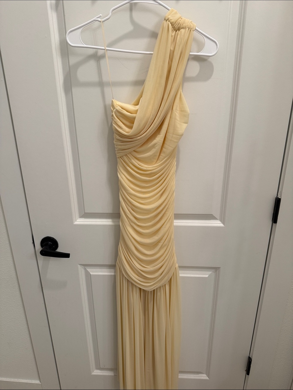 Fashion Nova One-Shoulder Draped butter yellow dress